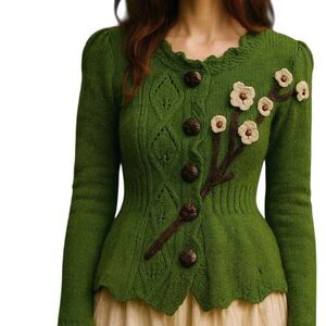 Sleeping On Snow Wildflower Anthropologie Cardigan Sweater Green XS